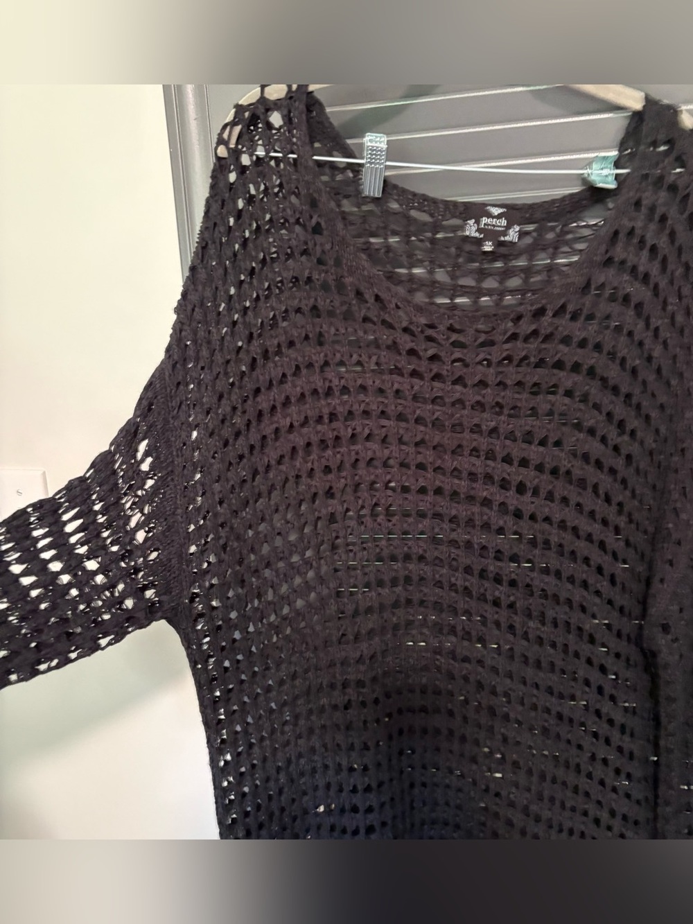 Peach Love California Black Open-Weave Scoop Neck Sweater